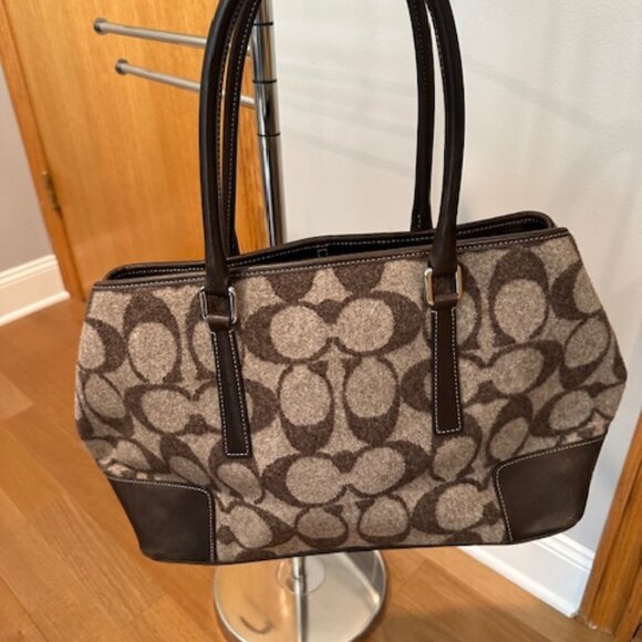 COACH 7721 Wool and Leather Large Brown Tote - Picture 1 of 5